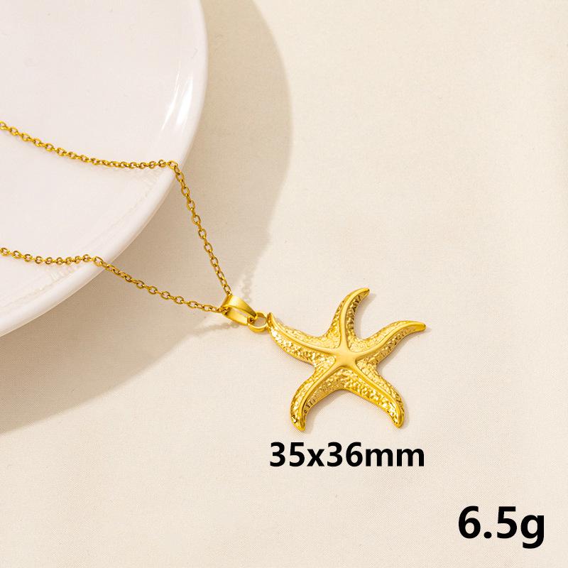 Trendy European-American Geometric Starfish Seashell Stainless Steel Necklace Pendant Jewelry