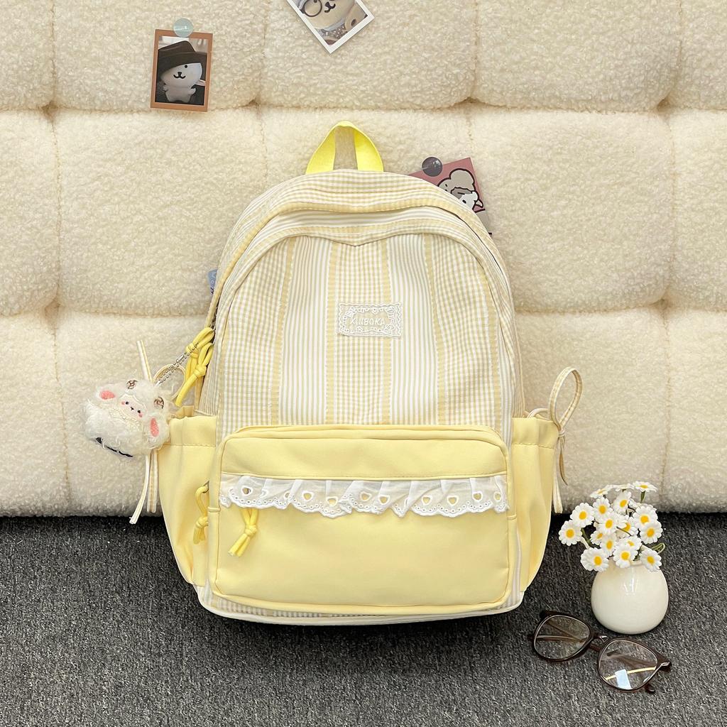 Schoolbag High-value Plaid Burden-reducing Backpack for Boys and Girls, Lightweight and Large-capacity Waterproof Backpack, Small Fresh and Versatile