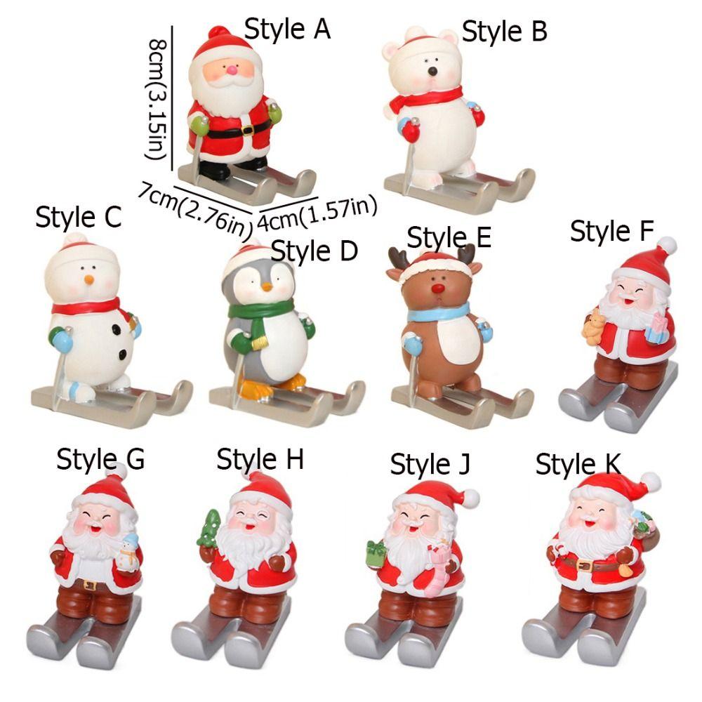 Christmas Style Santa Claus Phone Holder Snowman/Penguin/Elk Cartoon Phone Stand Resin Simulation Phone Support Christmas Day