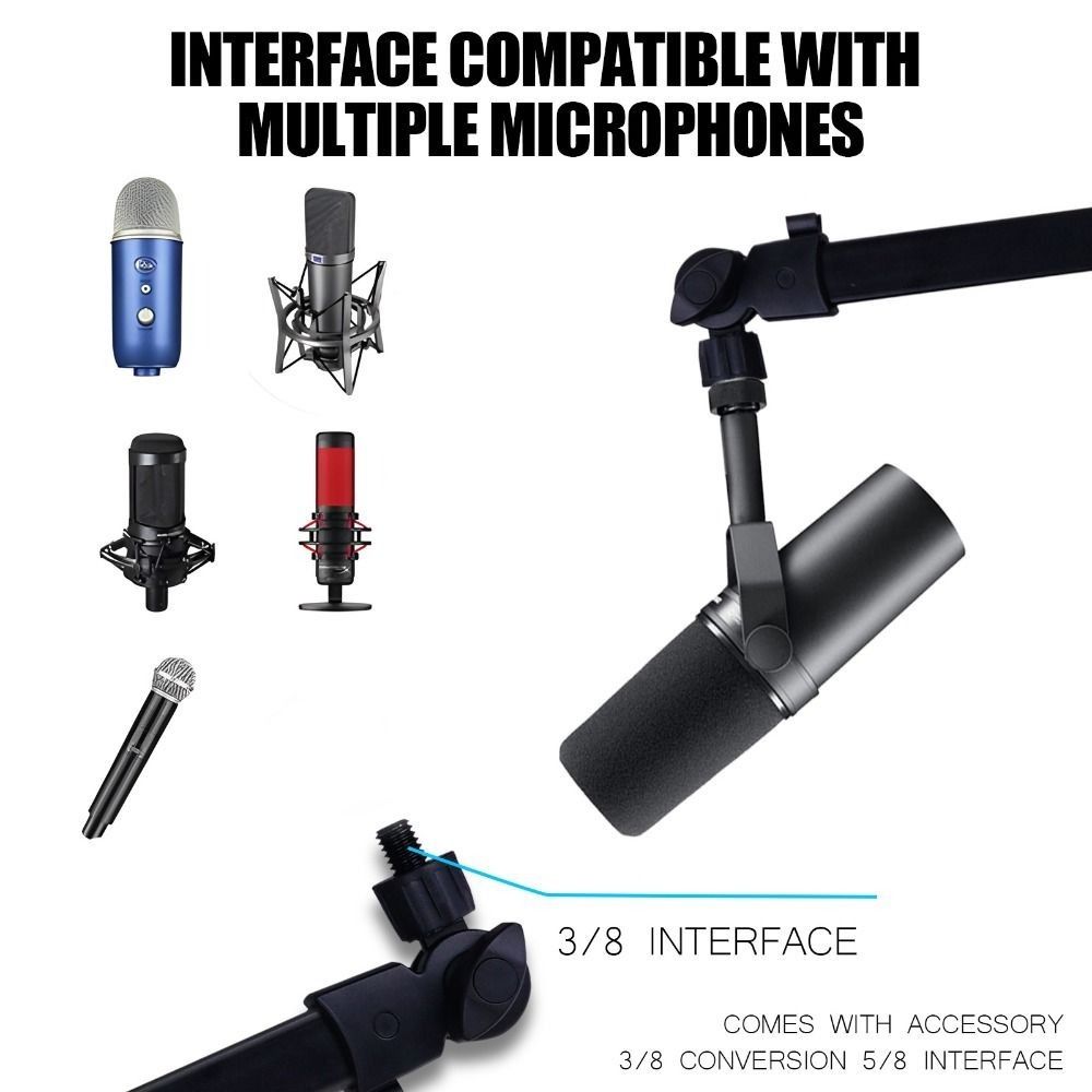 Sturdy Microphone Boom Arm Universal Desktop Stand Professional Mic Desk Mount Home Office