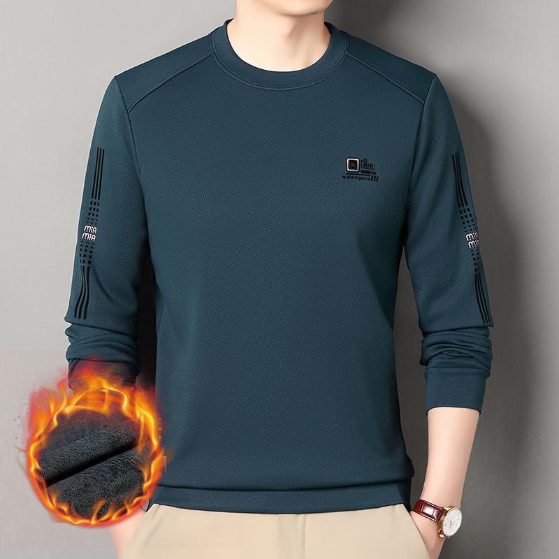 

Men s Fleece-Lined Cotton Round Neck Pullover: Casual Warm Autumn/Winter Base Layer L