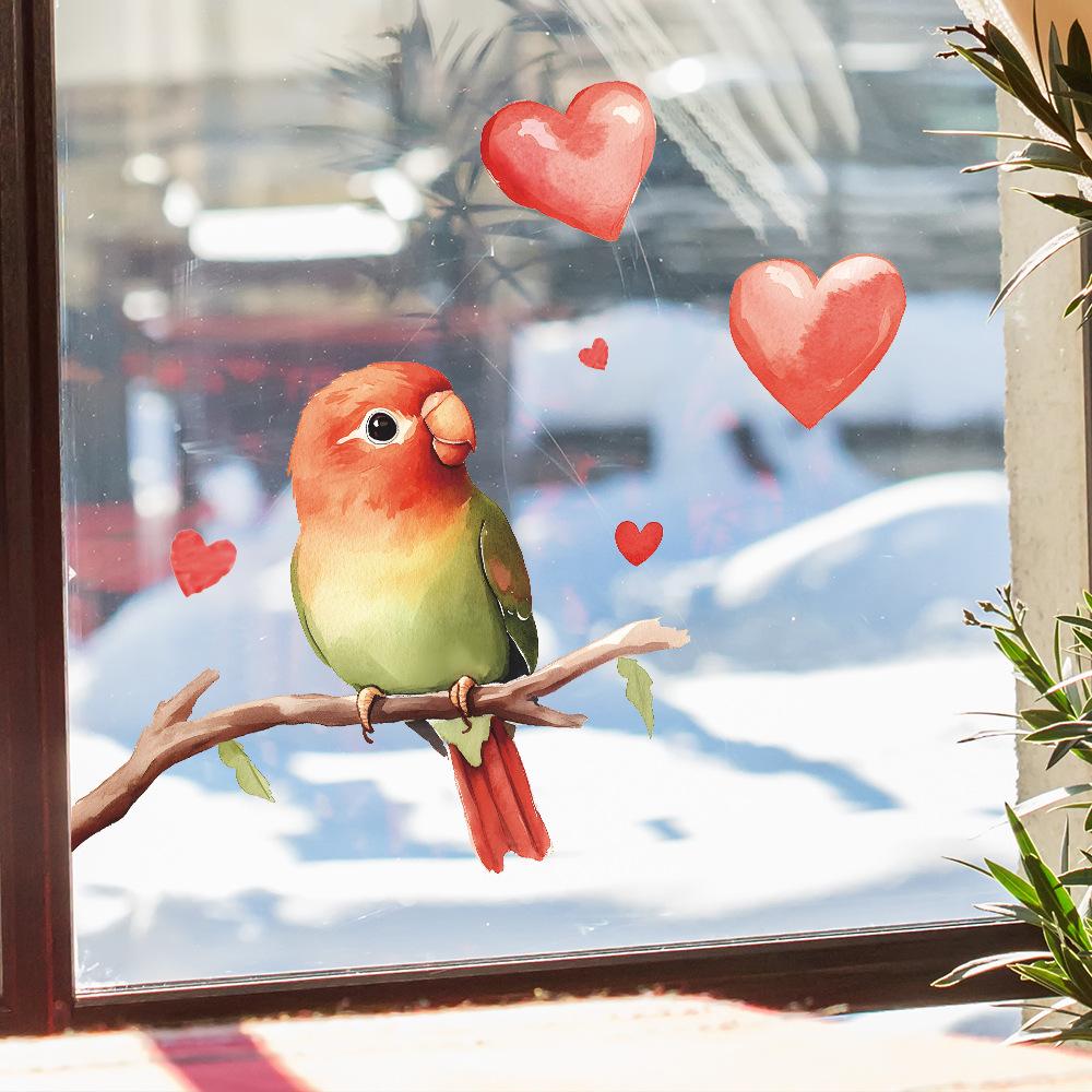 Cute Parrot Heart Window Sticker Glass Window Home Decoration Self-Adhesive Removable