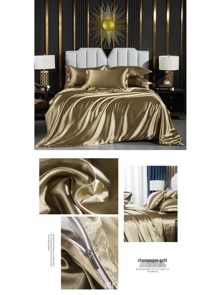 Japanese Style Silky Solid Color Bedding Set - Includes Sheet and Two Pillowcases for a Cool, Nude Sleeping Experience in Summer.