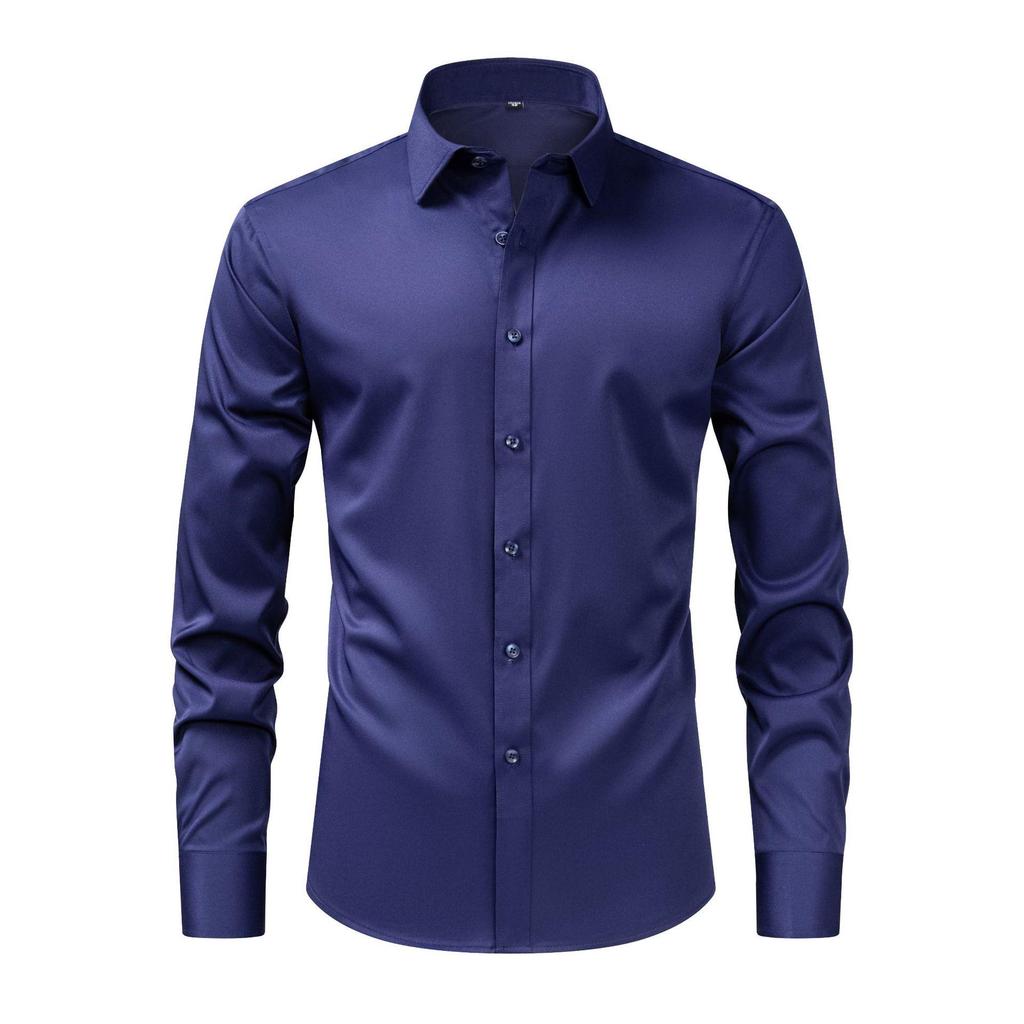 Men's European Style Non-Iron Solid Color Stretch Long Sleeve Business Shirt