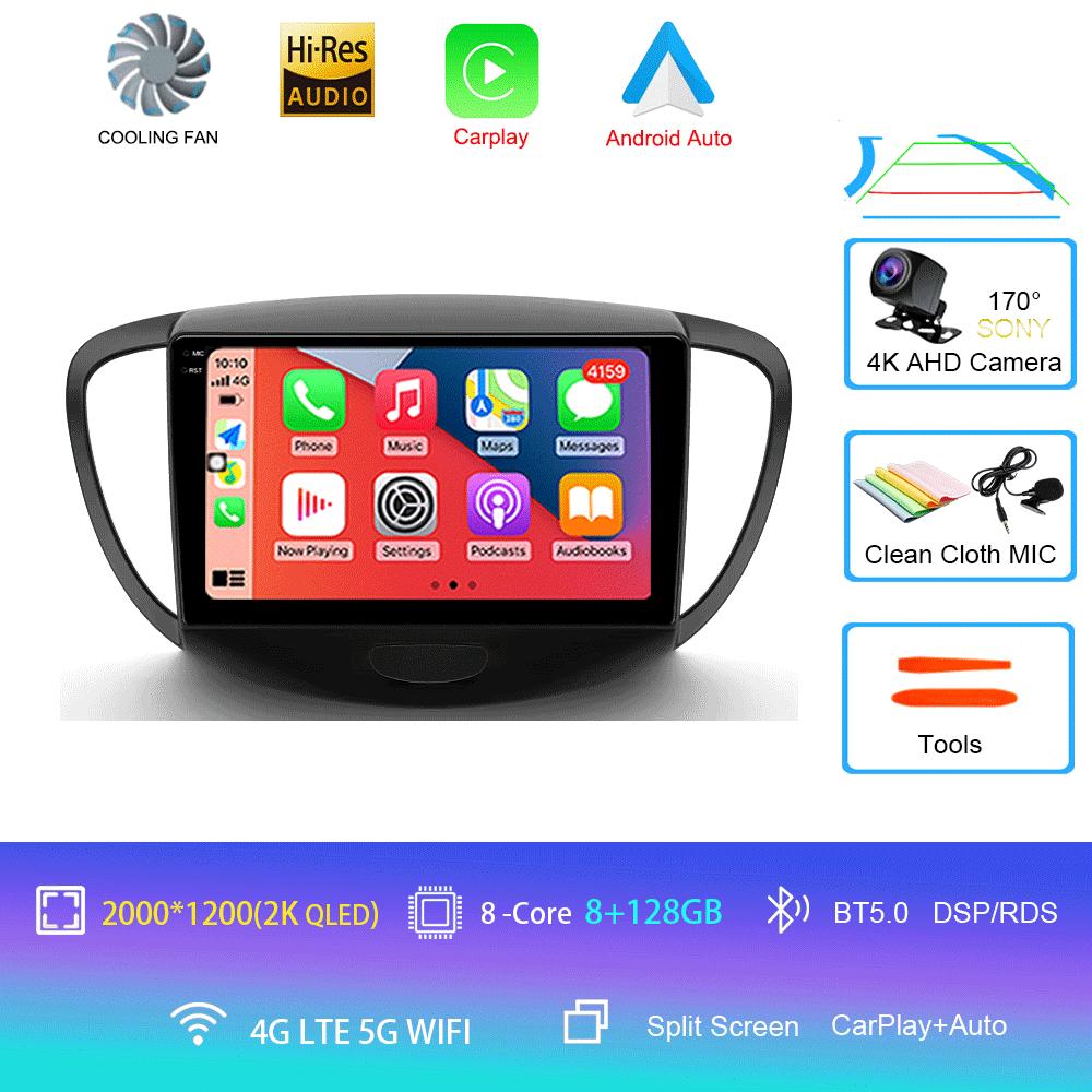 Car Radio Android 14 Carplay Auto For Hyundai I10 2007 - 2013 GPS Recorder Multimedia video Player 4G+WiFi DSP