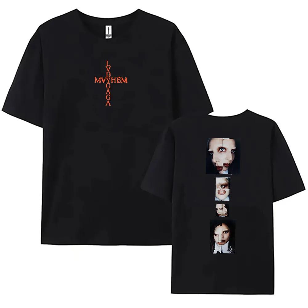 Grungeowe Koszulki Lady Gaga Mayhem Album T-shirt Bawełniana Damska Męska Koszulka z Okrągłym Dekoltem Piosenkarka Letnia Koszulka Nadruk Odzież dla Fanów Prezent