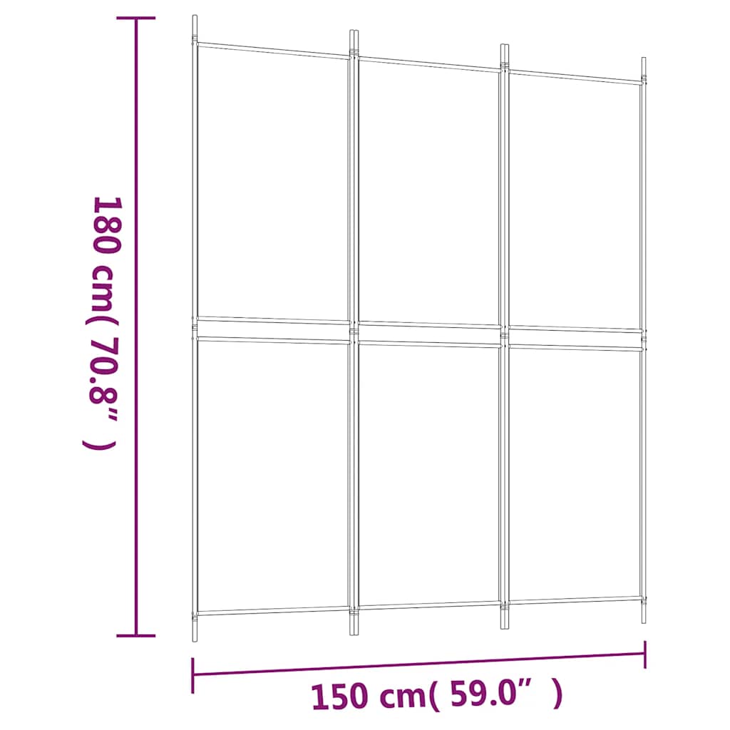 3 Piece Black Folding Screen 150 x 180 cm Fabric