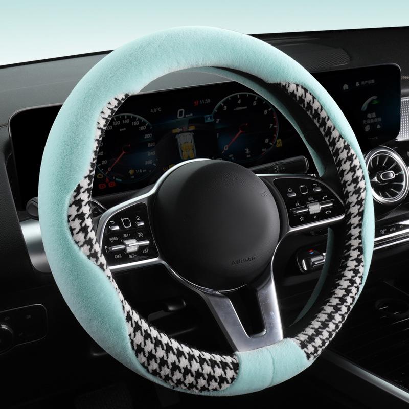 LSY Winter Houndstooth Plush Steering Wheel Cover