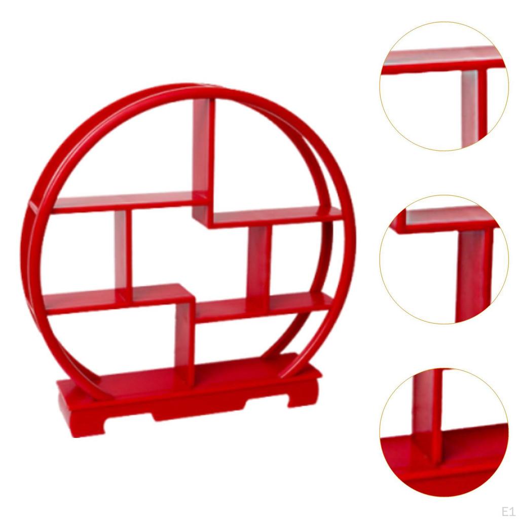 Wooden Dessert Display Shelf Cabinets Rack Chinese Style Round Figure Storage for Desktop