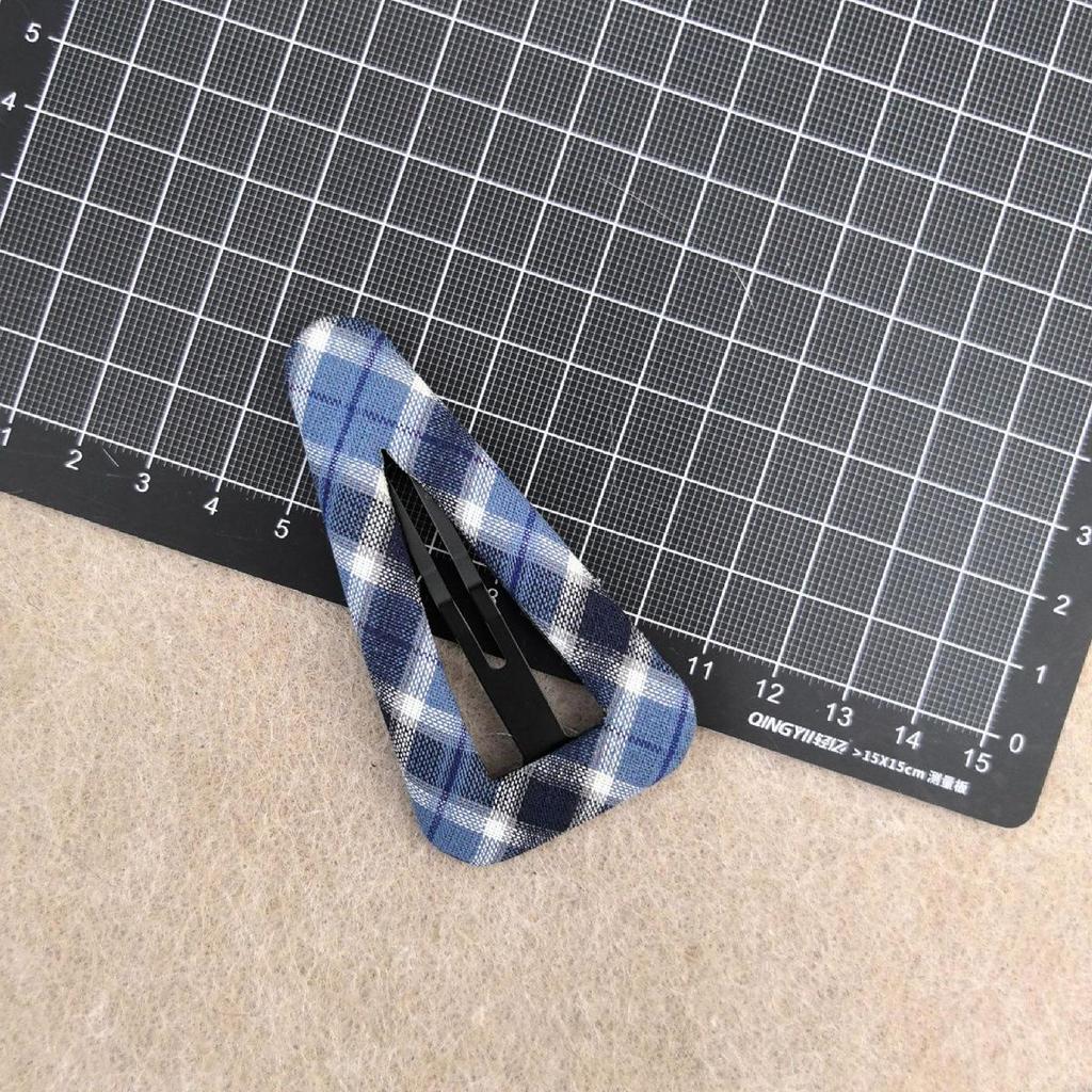Korean Retro Blue Plaid Fabric Hair Clip for Women - Stylish Bangs & BB Side Clip for Flyaways