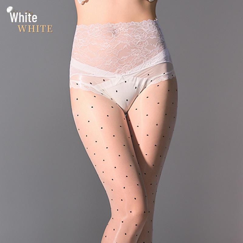 Men's Aurora Shiny Seamless Stockings - Silky Ultra-Thin, Dotted Pantyhose with Sexy Lace Waist