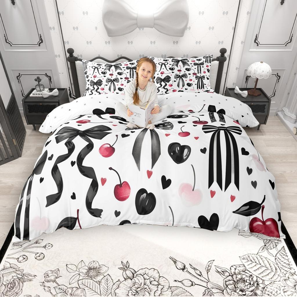 Homewish Prinzessinnenstil Bettbezug-Set, Rosa Schleife Band Bettwäsche-Set, Mädchen Schleife Bettbezug-Set