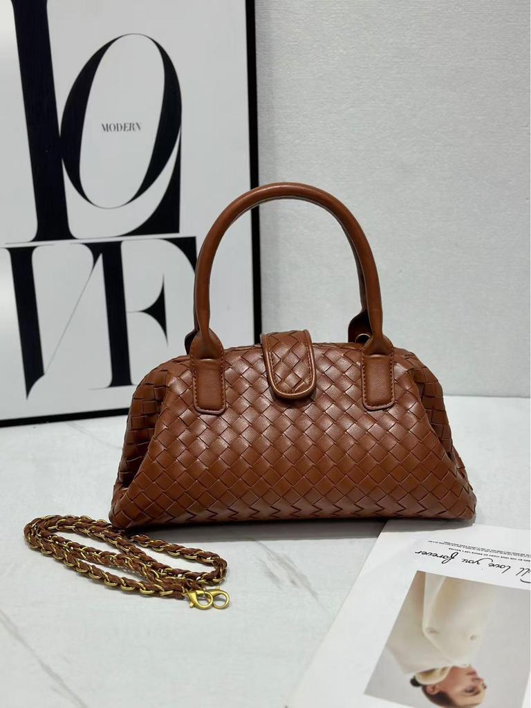 Genuine Leather Women's Crossbody Handwoven Boston Bag