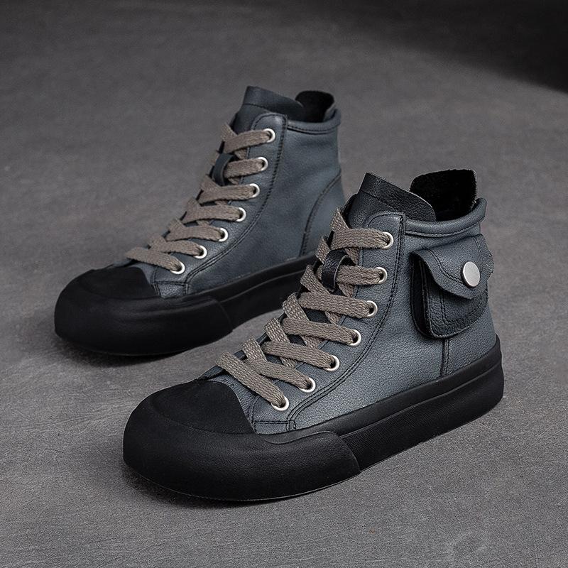 

Johnature, туфли на плоской платформе в стиле ретро, ​​повседневные туфли из натуральной кожи с круглым носком на толстой подошве, универсальные короткие сапоги 35 синий