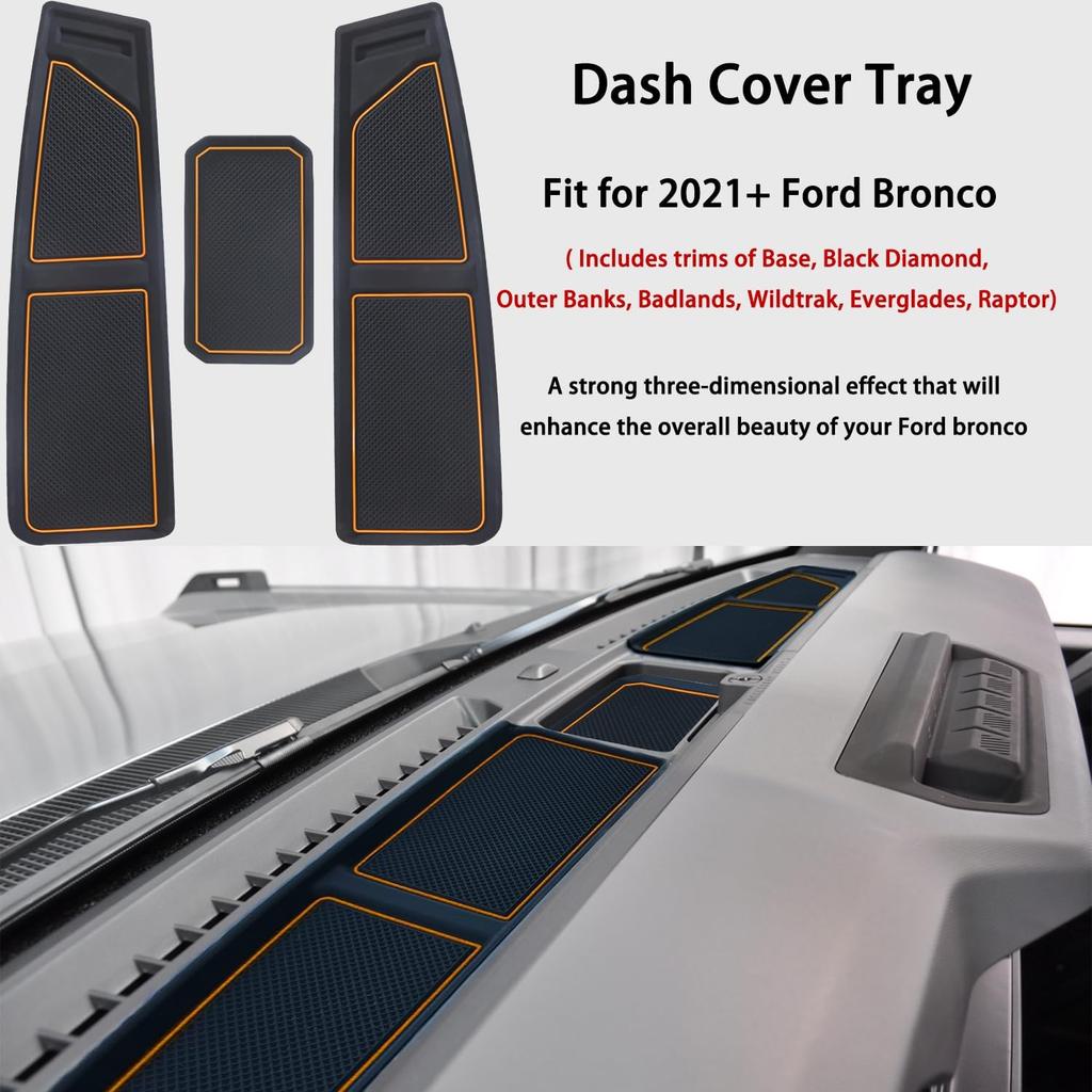Dash Cover Tray For Ford Bronco Accessories - 2024 2025, Dashboard Compartments Mat, Anti-Slip Silicone Ert, Anti Dust Interior Dash Pad Liner For