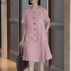 Women Casual Round Neck Solid Color Summer Short Sleeve Dress
