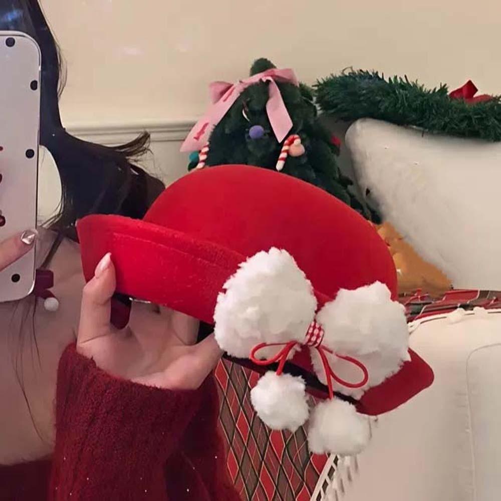 Vintage Looking Red Bowler Hats Japanese Style Girls Dome Hat Basin Hat Woolen Bucket Cap  Winter