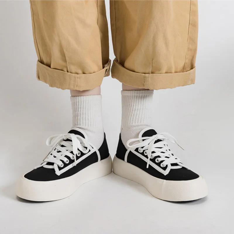 Modne Białe Damskie Buty Wulkanizowane Dwu-noszeniowe Leniwe Buty Sportowe Gruba Podeszwa Casual Pół-kapcie Płócienne Buty do Chodzenia Tenisówki Sznurowane Zapatos