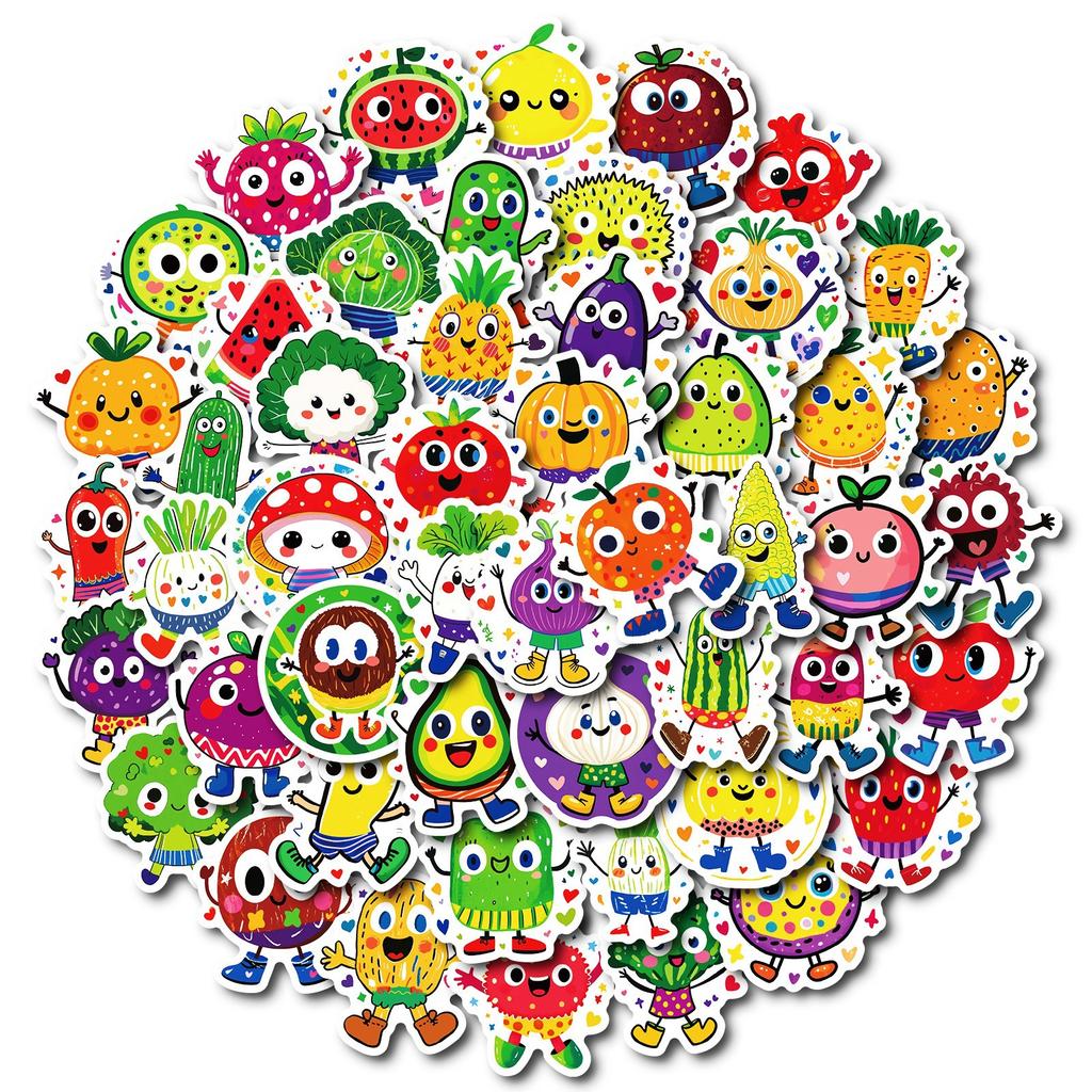 New 50 Cartoon Cute Fruit and Vegetable Man Graffiti Stickers Personalized Creative Tablet Decorative Stickers