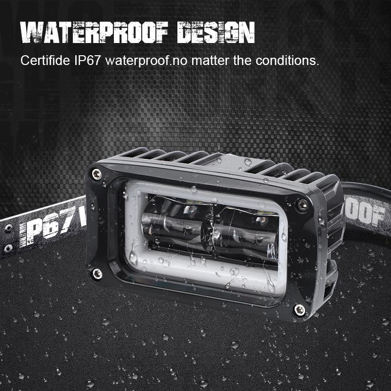 4-inch 8D Lens LED Rectangular Work Lamp Angel Eyes Halo Driving Light Reverse Fog Light for Car Truck ATV Motocycle UTV Pickup