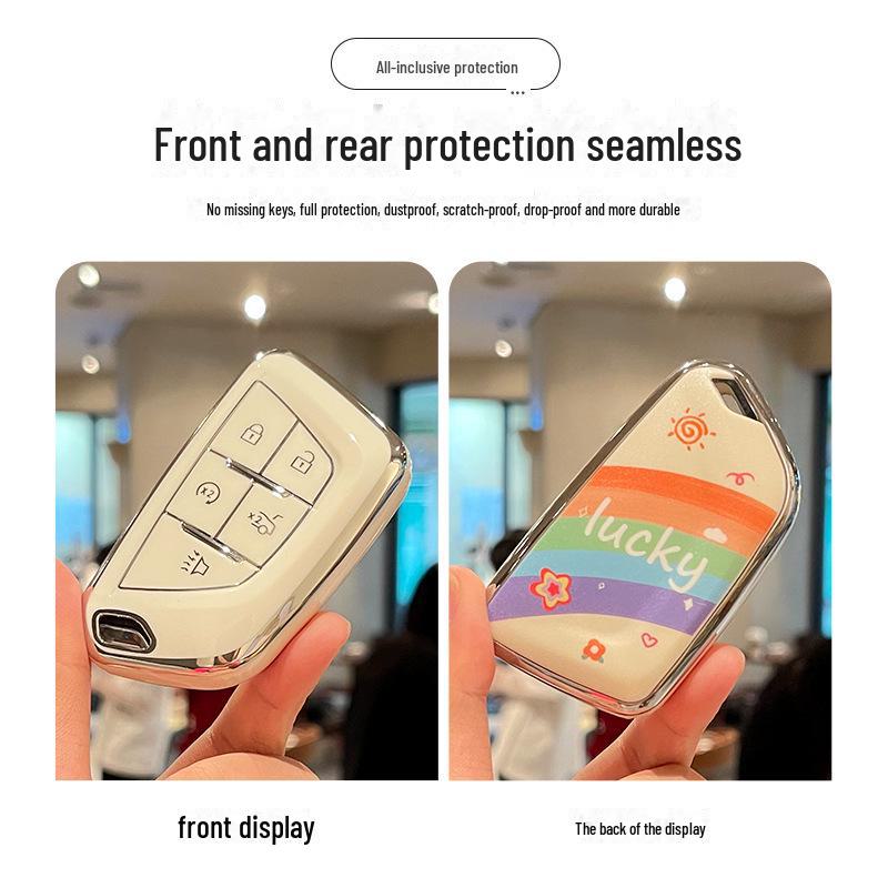 Cadillac CT5 Rainbow Cartoon Pattern Key Cover: Full Package TPU Protective Shell for XT5/XT4/XT6 Model.