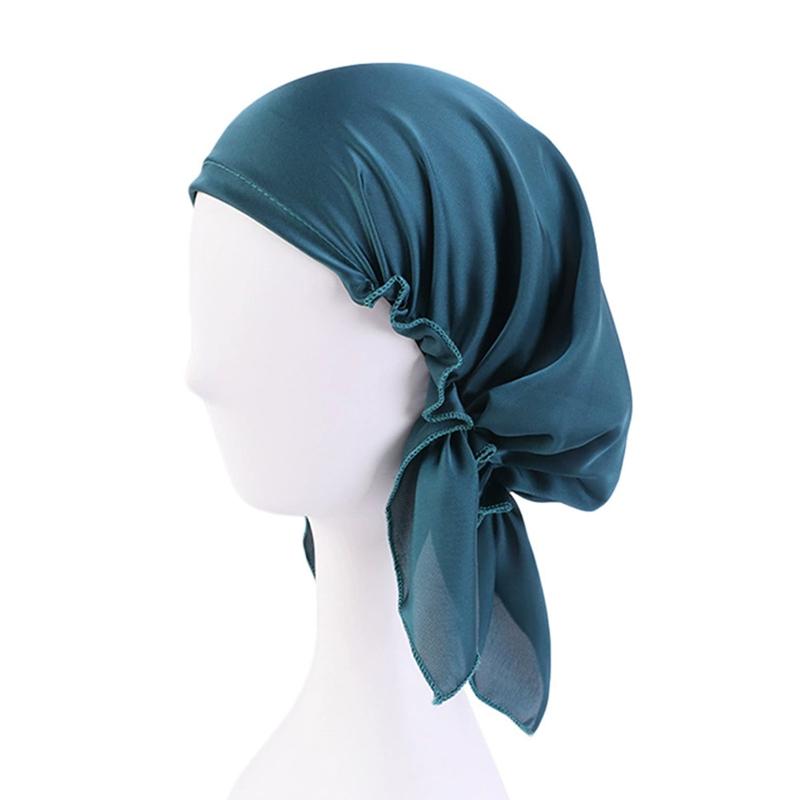 1Pc Women's Comfortable Headscarf Turban Head Cover Solid Color Hair Care Bonnet Hat Night Sleep Cap Imitated Silk