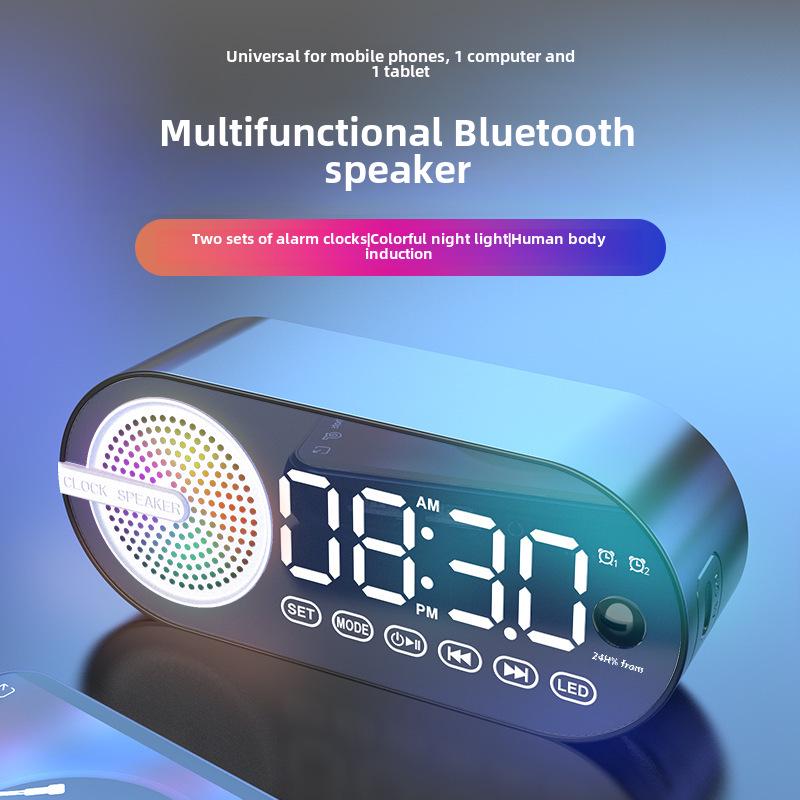 Portable Luminous Bluetooth Speaker & Alarm Clock with Rechargeable Battery for Bedroom/Student Use