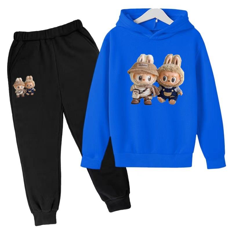 Children's Winter and Spring Hooded Sweatshirt for Girls Aged3to13 with Cartoon Doll Pattern Design Top and Pants Set Pounds