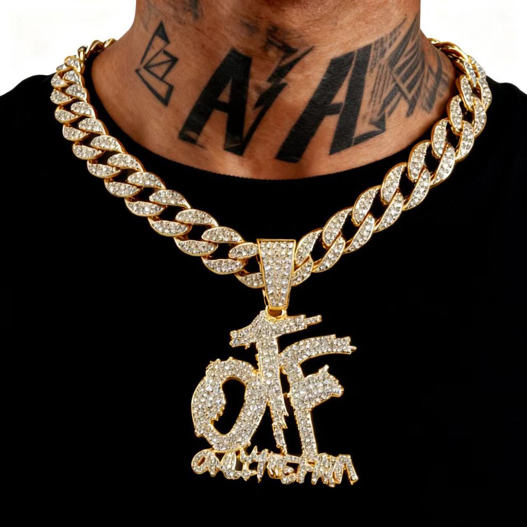 Hip Hop Otf Letter Necklace Men And Women Hip Hop Personality Versatile Trend Cuban Chain Jewelry Set