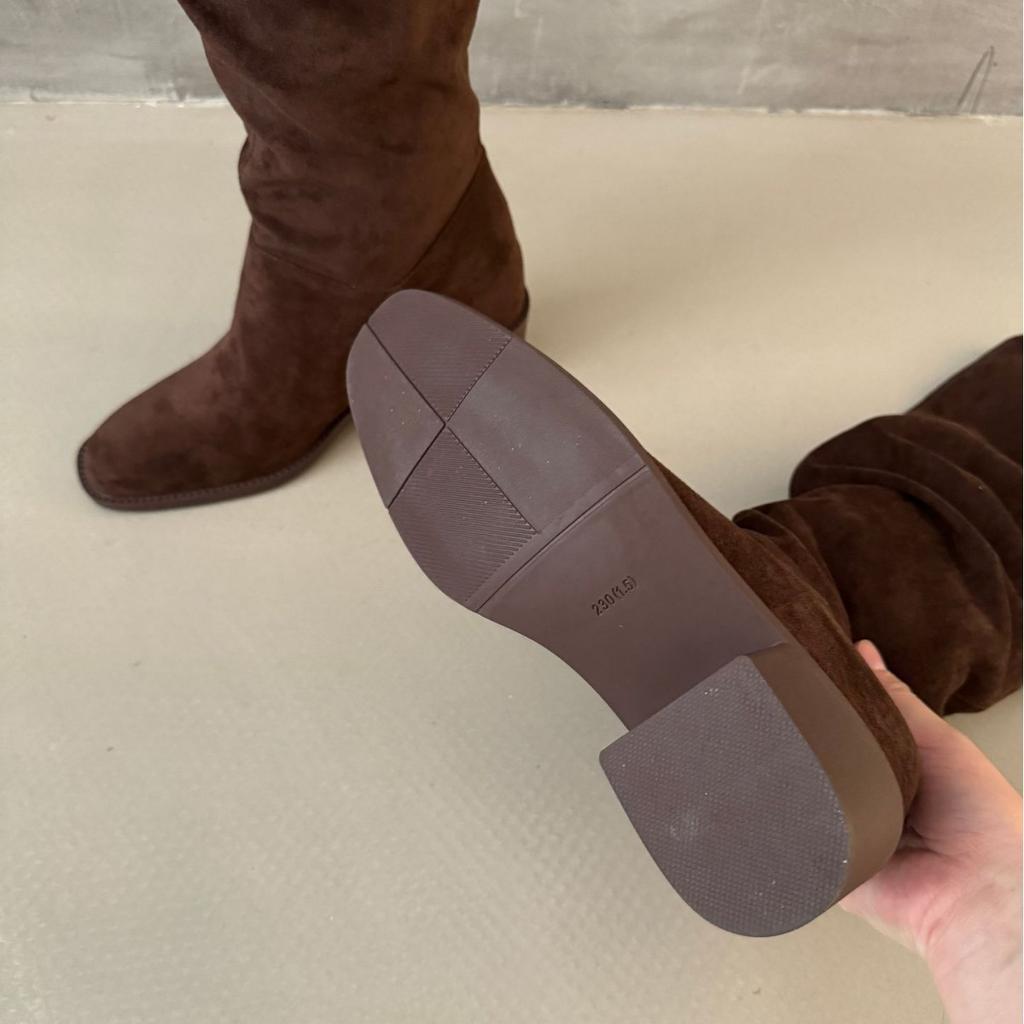 2025 New Round Head Thick High Heel High Tube Suede Thin Knight Fashion Women's Long High Tube Stacking Riding Boots