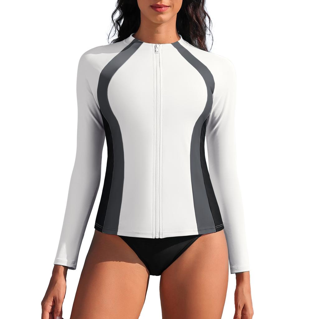 CHARMLEAKS Women Zip UV Rash Vest Long Sleeve Rashguard Shirts