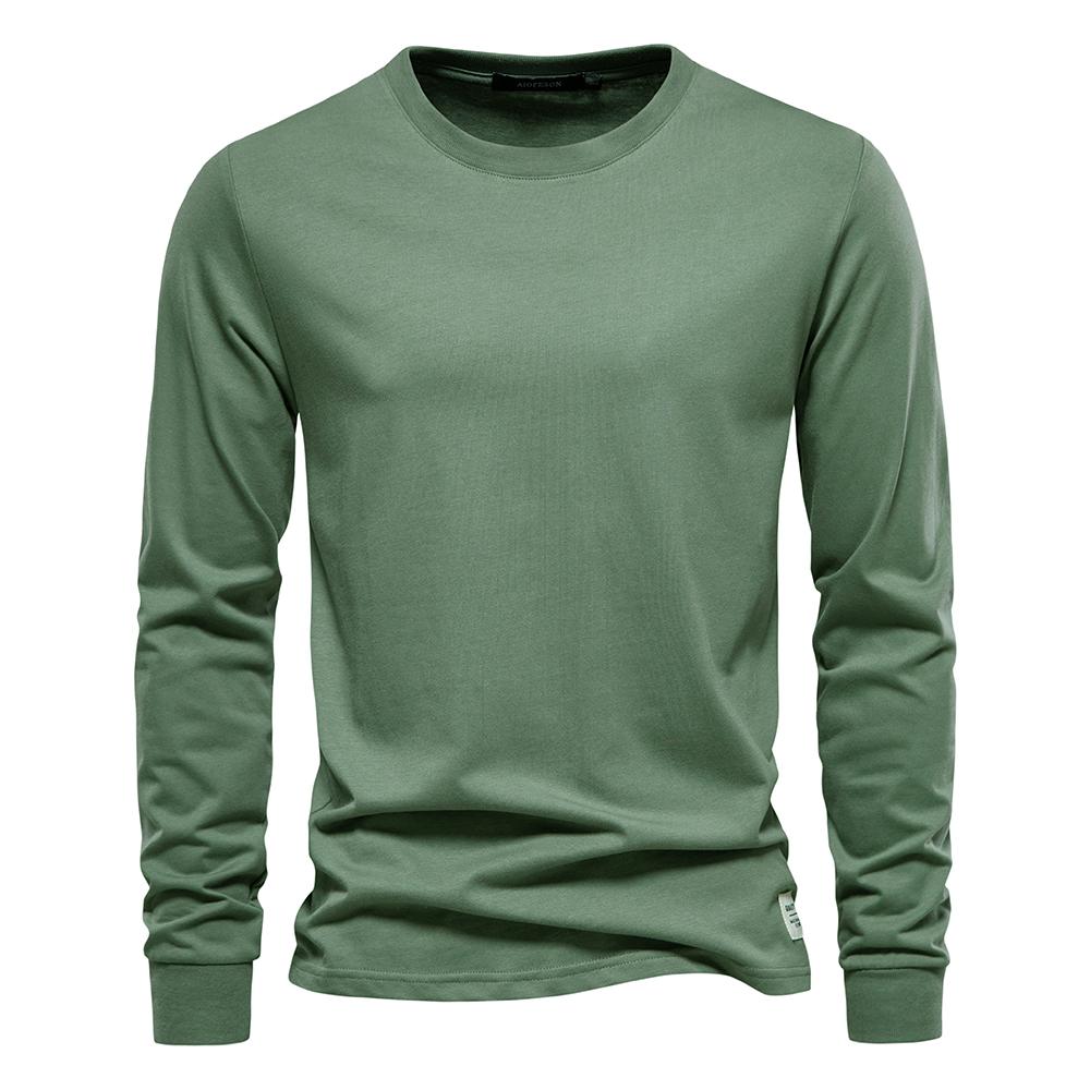 Solid Color Cotton T Shirt Men Casual O-neck Long Sleeved Mens Tshirts New Autumn High Quality Colorful T-shirt For Men