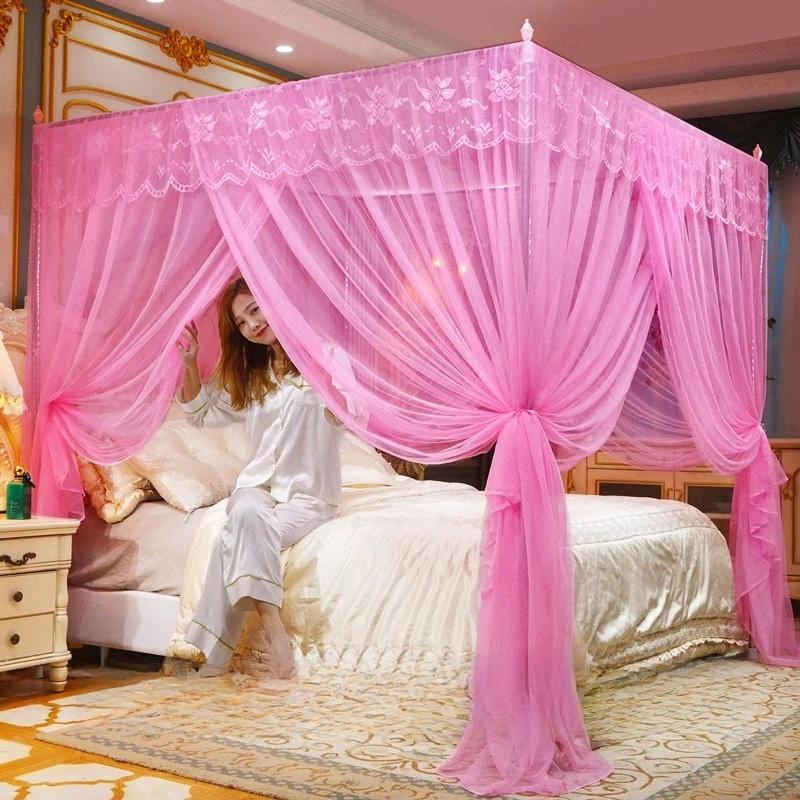 1,5/1,8m Schlafzimmer Spitze Plissee Moskitonetz Verschlüsseltes Netz Quadratisches Bett Baldachin Ohne Gestell Doppel Queen Size Betten Vorhang Heimdekoration
