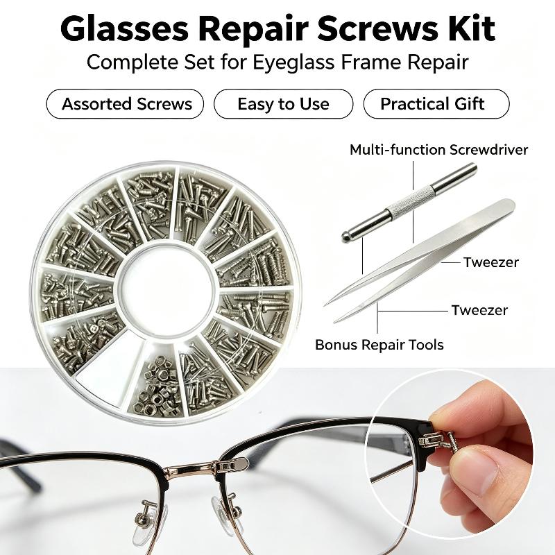 1 Set Mini Precision Screwdriver Eyeglasses Repair Kit With Screws And Soft Nose Pads For Reading Glasses