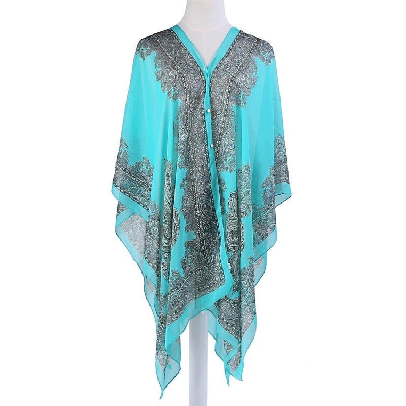 Elegant 2018 Women Chiffon Blouse Coat With Boho Floral Design For Beach Cover Up