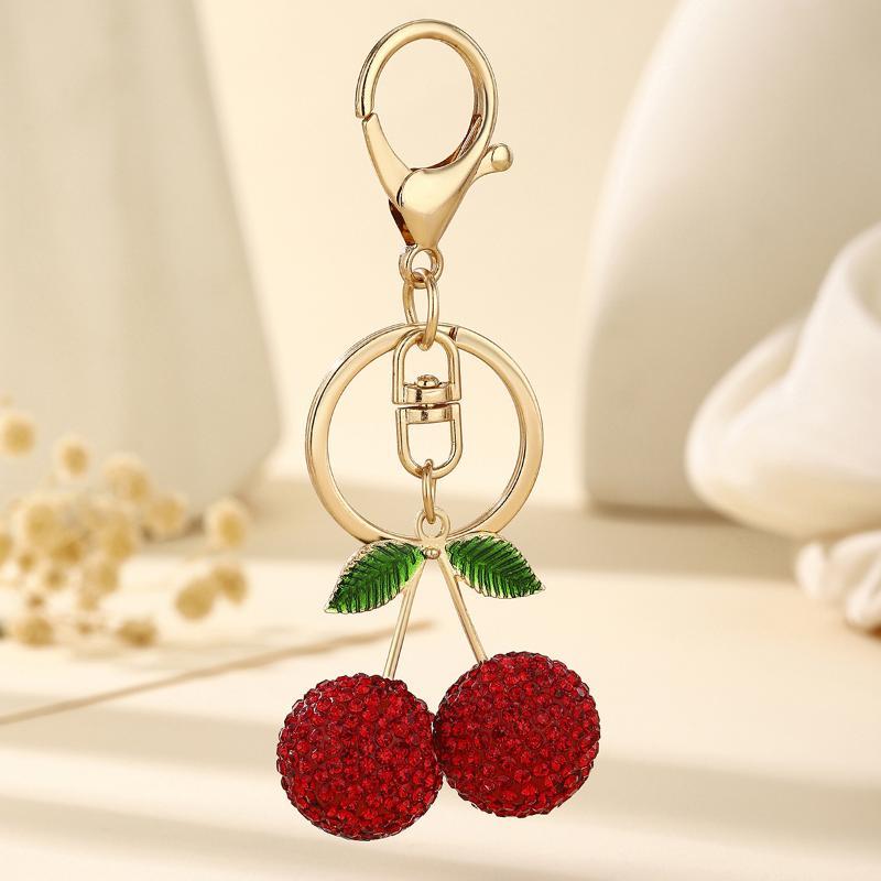 Shiny Creative Rhinestone Cherry Keychain Luxury Exquisite Keyring Cute Bag Pendant Charm for Holiday Souvenir