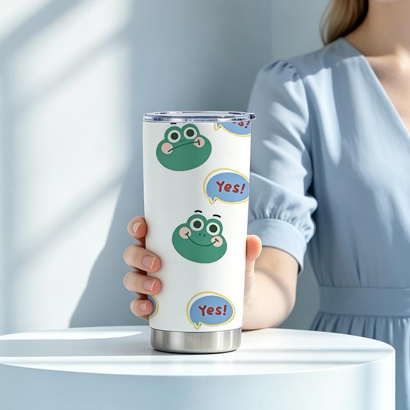 Car Tumbler 591ml(1 Random Straw Included)Multi-Face Frog MotifOutdoor Portable Cup Straight Travel Mug Creative Gift Cup 591ml Car Tumbler