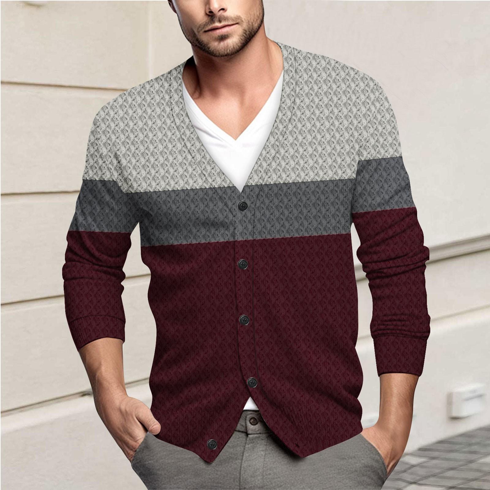 

Мужская повседневная однобортная модная куртка-кардиган с длинными рукавами на пуговицах XL винный