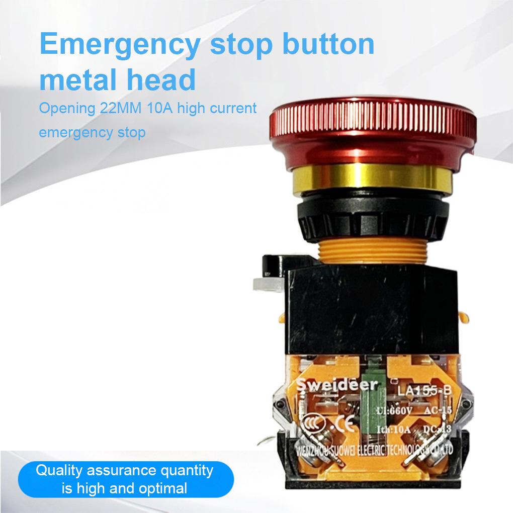 22mm Metal Emergency Stop Switch LA38 - 10A Mushroom Head Self-Locking Safety Pushbutton for Equipment