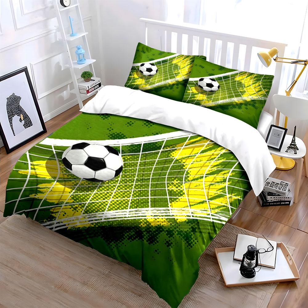 Soccer Ball Hitting The Net Print Bedding Set 1 Duvet Cover 2 Pillowcases For Adult And Children Luxury Gift Full Size