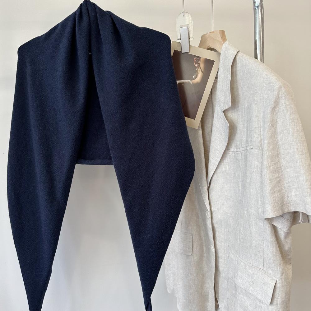 Cross-Border Wool Striped Shawl Enlarged Autumn And Winter Warm Triangle Scarf Knitted Women'S Knotted Shoulder Scarf