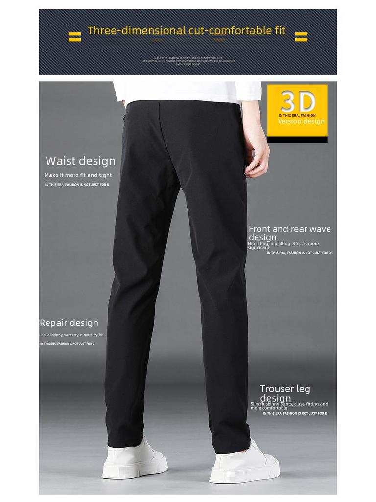 Black Label Plus Men's Slim Fit Tall Straight Fleece Pants - Autumn/Winter Korean Casual Trousers