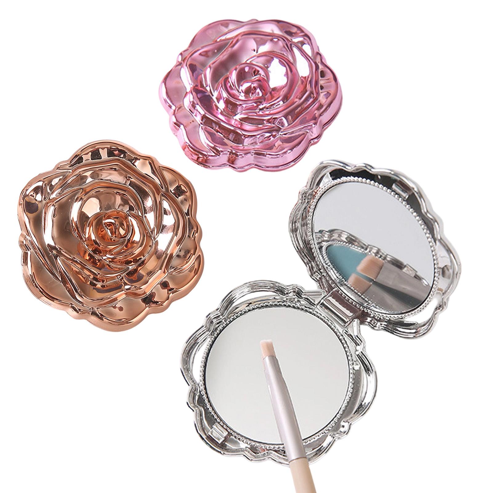 3PCS Pocket Mirror for Women PP Electroplated Rose Double Sided Portable Travel Compact Folding Makeup Mirror for Purse