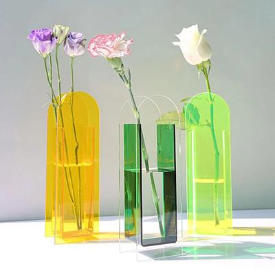 1pc Hydroponic Exquisite Flower Vase Geometric Shape Acrylic Vases Flower Container Transparent