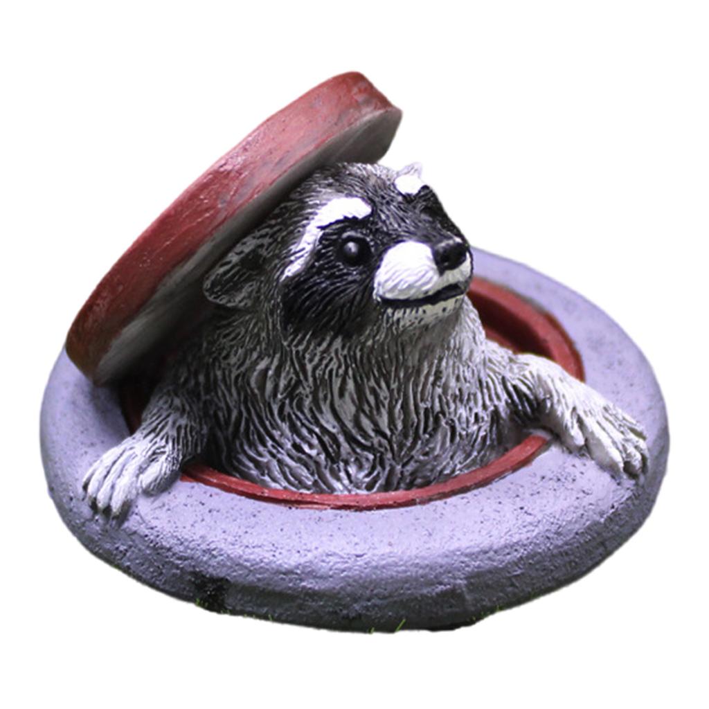 Funny Manhole Cover Raccoons Miniature Sculpture Decorative Resins Figurine Ornament for Home Garden Landscape Decors