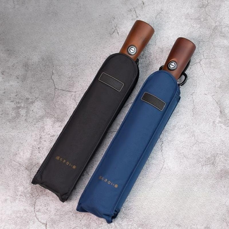 10 Bone High-end Simple Enlarged Thickened Reinforced Windproof Short Wooden Handle Tri-fold Fully Automatic Sunny Umbrella