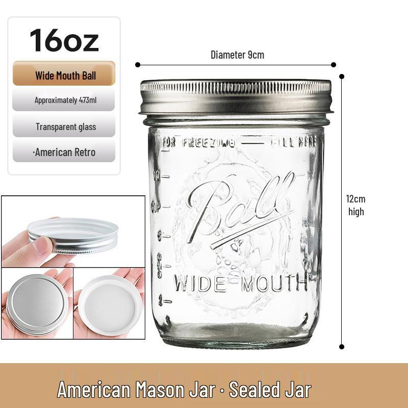 Bicchiere Mason Jar Americano Retrò con Coperchio - Tazza di Vetro per Fiocchi d'Avena, Contenitore Trasparente per Bevande, Sigillato e Vuoto.