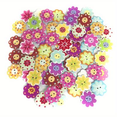 100 Stück Bemalte blütenförmige Holzknöpfe Mehrfarbig gemischte Knöpfe Holzbastelarbeiten Kleidungsverschluss Charakteristische Holzprodukte
