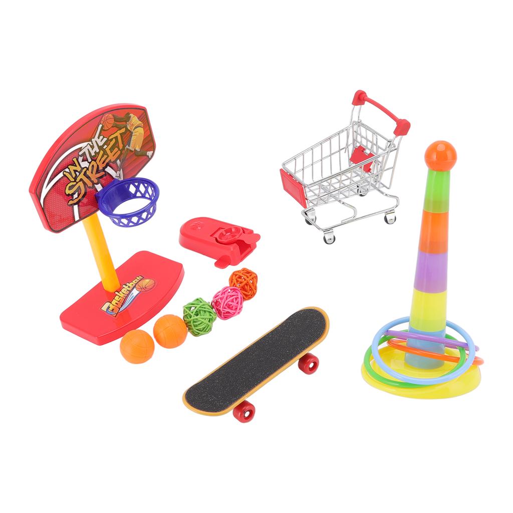 4pcs Bird Training Toys Interactive Fun Basketball Skateboard Trolley Parrot Toys for Budgie Parakeet Cockatiel