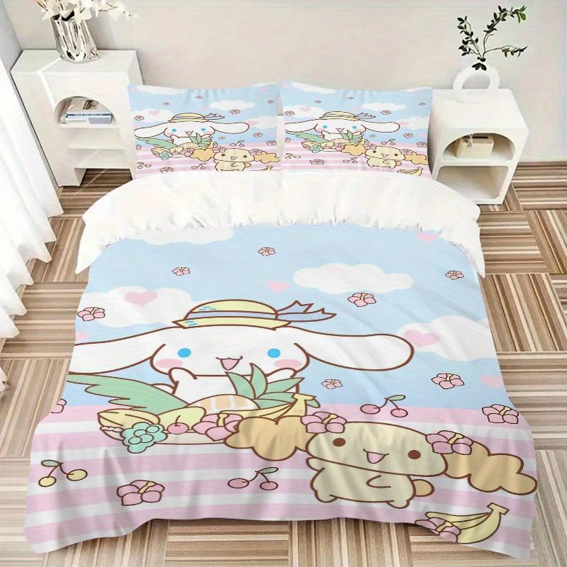 3pcs Cinnamoroll & Friend Theme Printed Quilt Set - Soft and Comfortable Quilt Cover for Bedroom, Guest Room and Dormitory Decorative Beddin